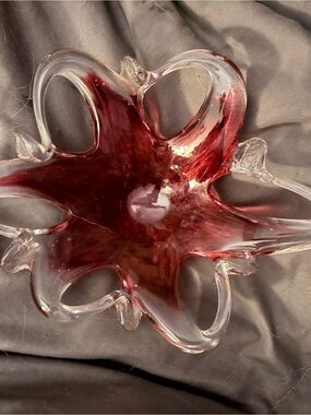 Red Art Glass Centerpiece Bowl - Handblown Decorative Home Art
